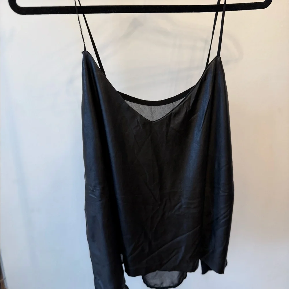 Black Satin Spaghetti Strap Camisole Top - Picture 2 of 6